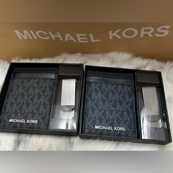Michael Kors Card Holder and Money Clip Box Set - Black and Blue - Picture 5 of 5